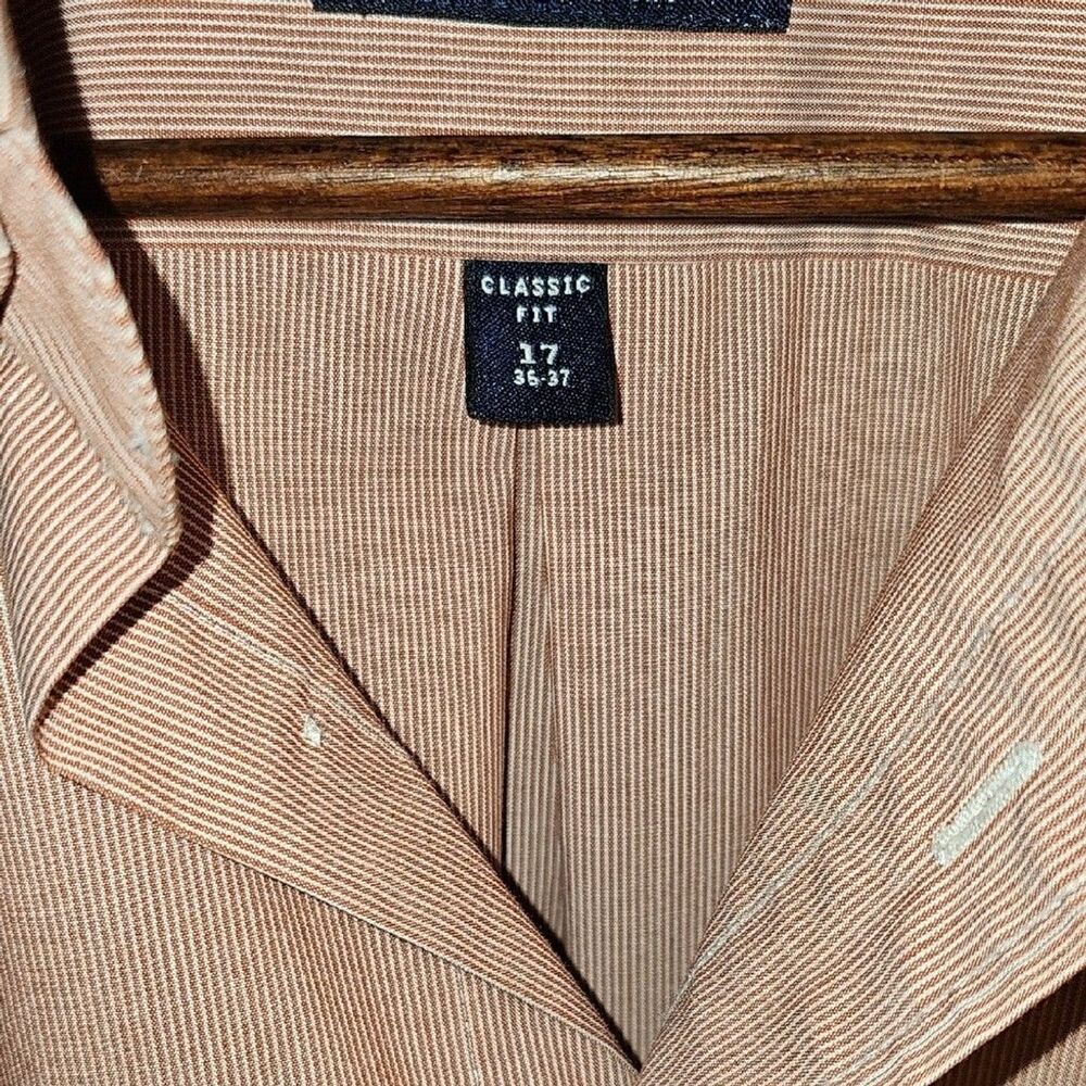 Stafford-Men's Red Striped Casual Button Down Shirt SIZE 17(36-37L) - Picture 4 of 8